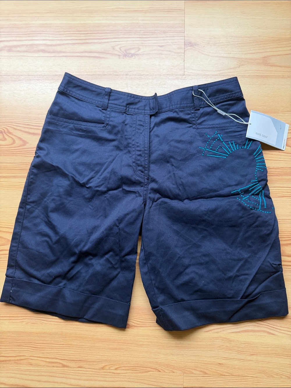 Nike Brand woman’s golf Navy Blue Embroidered Shorts 2